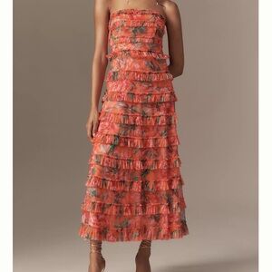 Mac Duggal Strapless Ruffle A-line Midi Dress